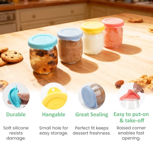 8 Silicone Jar Lids for Petit Pot 4oz Desserts - Airtight & Reusable