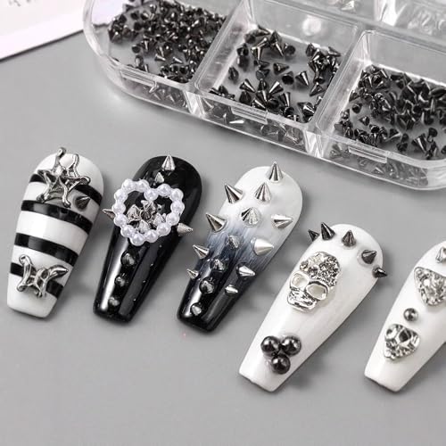 Pizadix Silver & Black Nail Charms Set for Nail Art & DIY Decorations