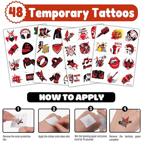 72 PCS Rock Theme Party Favors with Balloons and Tattoos for Kids