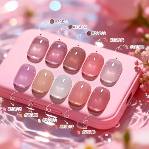 OpenLive Jelly Nail Polish Set - 12 Colors 5ML with Base & Top Coat - No Lamp Needed