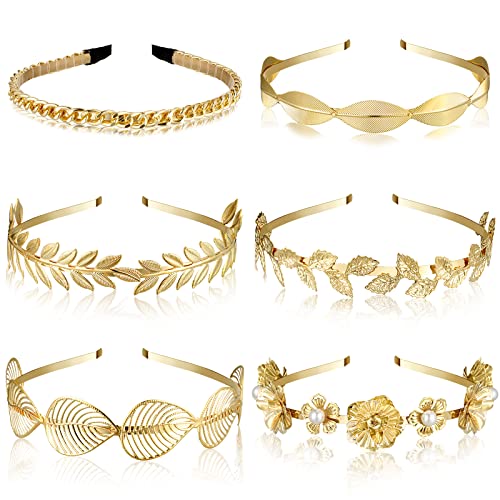 Gold Leaf Headbands Set - 6 Pcs Pearl Headbands for Women