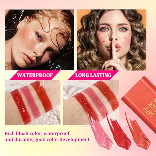 PPPanYiDi 3PCS Multi-Use Cream Blush Stick Set with Sponges - Natural, Hydrating & Long-Lasting for Cheeks, Eyes, Lips (Variation 001)