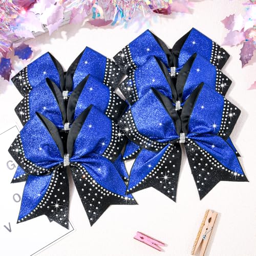 6PCS Glitter Cheer Bows for Cheerleading - Rhinestone Hair Accessories