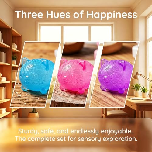 3 Pack Miniature Cat Squishy Balls - Stress Relief Figurines