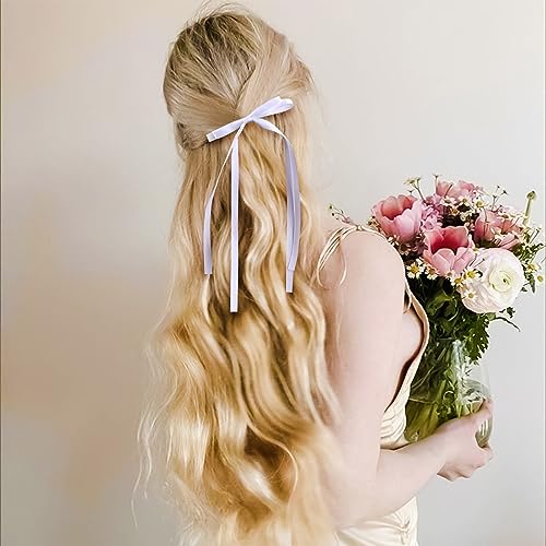 VOBOBE 4PCS Long Satin Hair Bows Clips for Women & Girls
