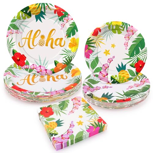 Hawaiian Tropical Party Plates & Napkins Set - 72PCS for 24 Guests