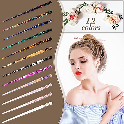 12-Piece Acetate Hair Stick Set - Tortoise Shell Hairpins for Updos