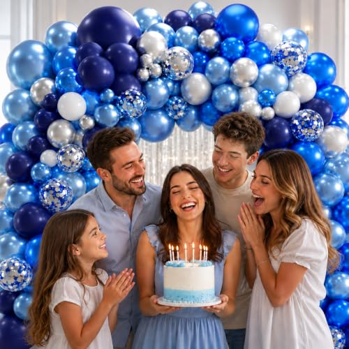 207-Piece Blue White Silver Balloon Garland Kit with Stars
