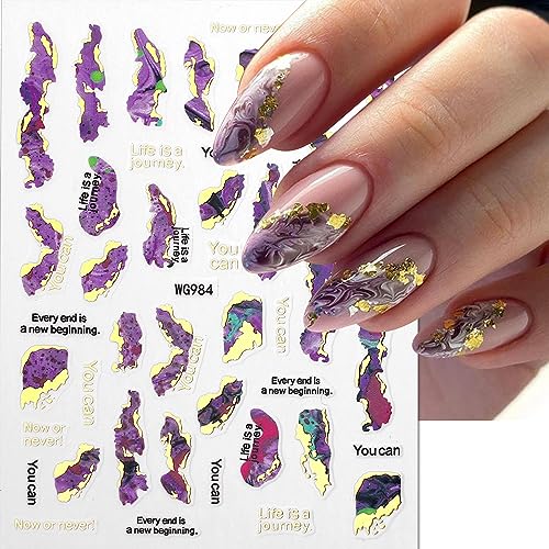 Jaliya Gold 3D Marble Nail Stickers - Blooming Watercolor Decals, Self-Adhesive, Water & Smudge Resistant