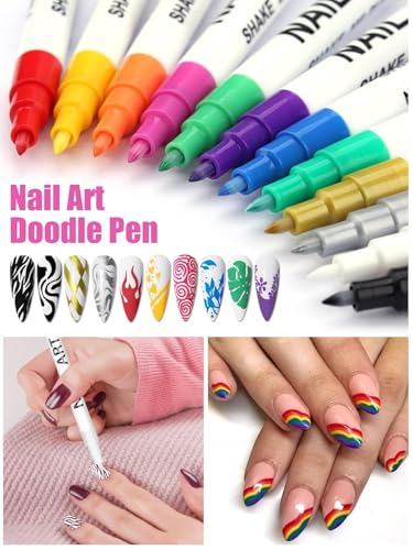 Kalolary 12-Color 3D Nail Art Pens Set for Creative Designs