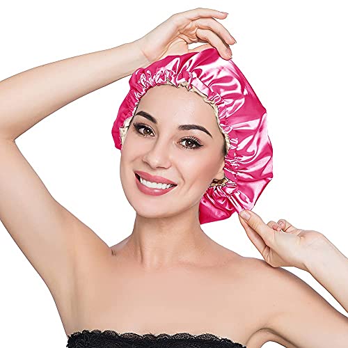 ELIHAIR Large Satin Sleep Bonnet for Frizzy Hair - Reversible & Adjustable Rose/Beige