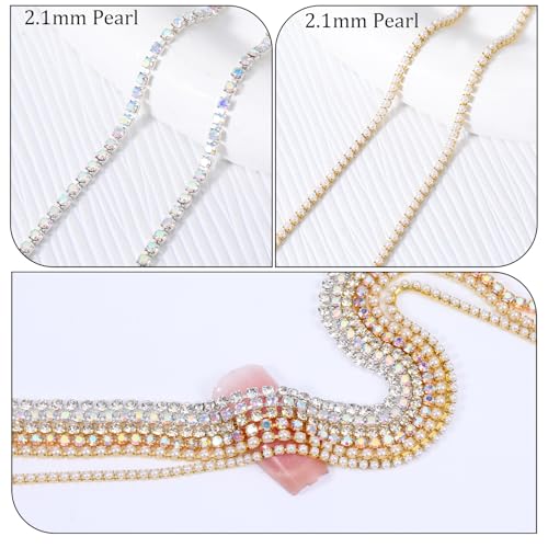 Metal Nail Art Chains for DIY Manicure - 6 Strips of Luxury Pearl & Gem Designs