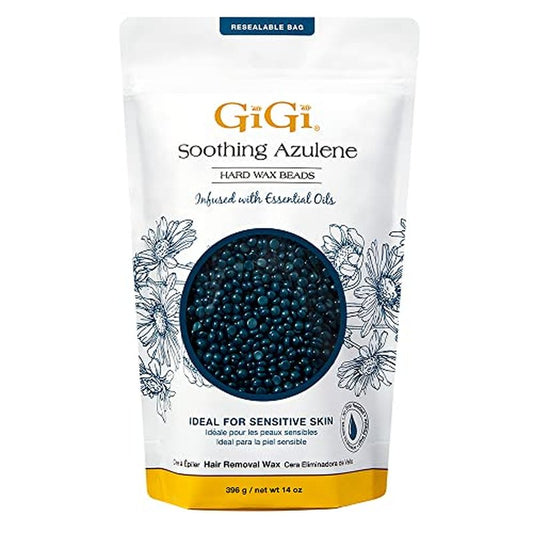 GiGi Hard Wax Beads for Hair Removal, Soothing Azulene Hair Removal Wax for Sensitive Skin, 14 oz