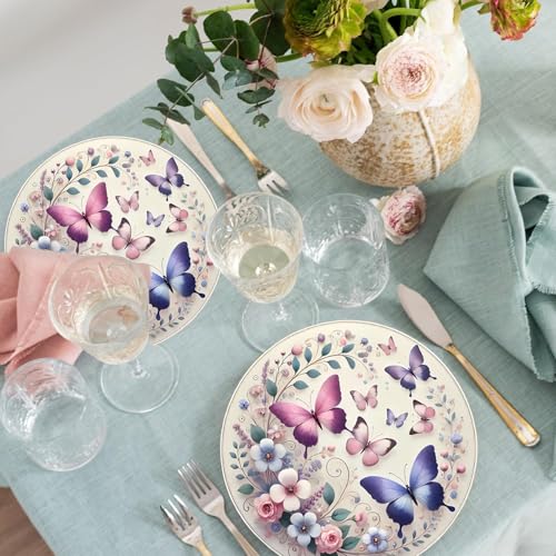 50 Pack Butterfly Paper Plates - 7" Floral Tea Party Supplies