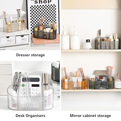DASITON 5-Slot Acrylic Makeup Brush Holder - Vintage Striped Vanity Organizer