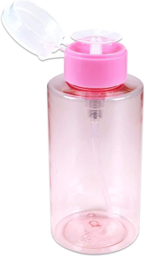Clear Push Down Pump Dispenser Bottle - 7oz Refillable Flip Top Cap for Nail Polish & Travel Cosmetics