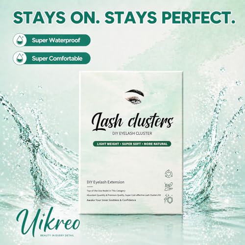 Uikreo 600 Pcs Lash Clusters Kit with 30D+40D+50D+60D+80D+100D, 9-16mm D Curl Fake Eyelashes with Glue & Seal for Natural Look