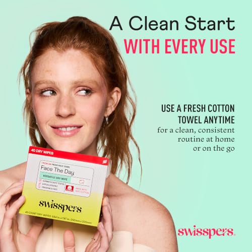 Swisspers Premium 100% Cotton Dry Facial Wipes - Hypoallergenic & Vegan, 40 Count