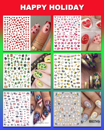 Winthrop 36 Sheets Holiday Nail Art Stickers Set - 3D Self-Adhesive Designs for All Seasons