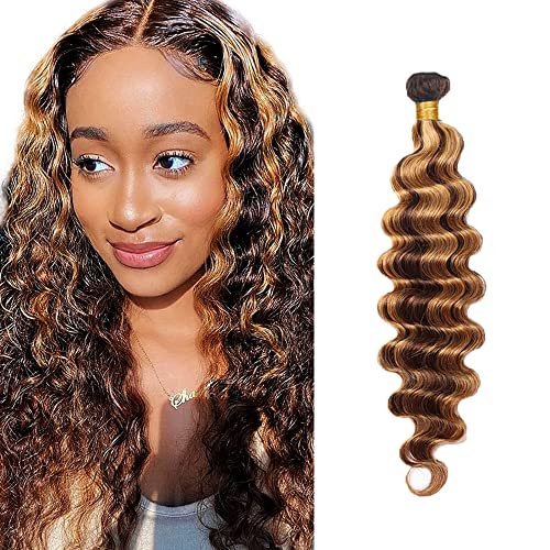 P4/27 Highlight Deep Wave Human Hair Bundle - 22 Inch Brazilian Remy