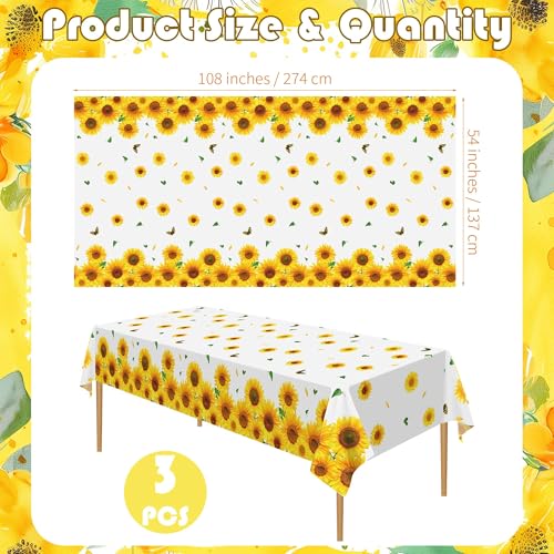 Kochorie Sunflower Tablecloths - Disposable Plastic Covers, 3 Pack, 54x108 Inches