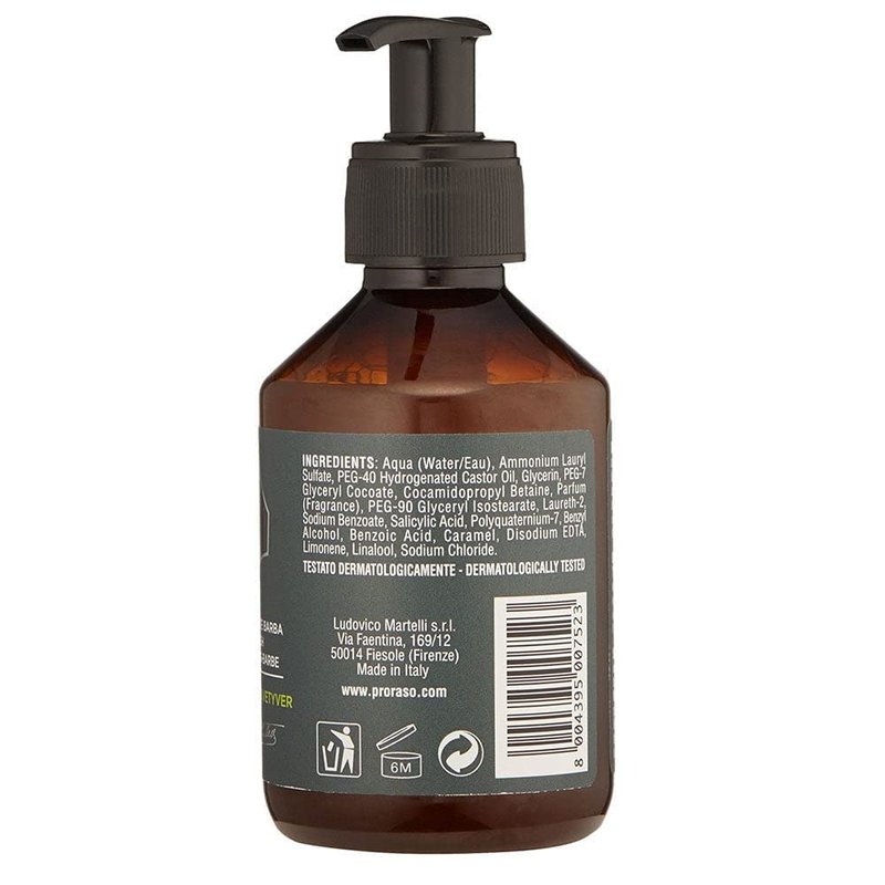 Proraso Cypress and Vetyver Beard Wash - Moisturizing & Cleansing Bergamot & Vetiver Beard and Face Wash - Men's Facial Cleanser - 6.8oz