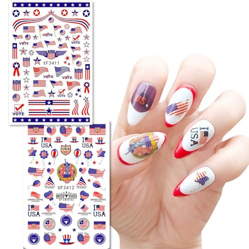 4th of July Nail Stickers Set - Patriotic American Flag Designs
