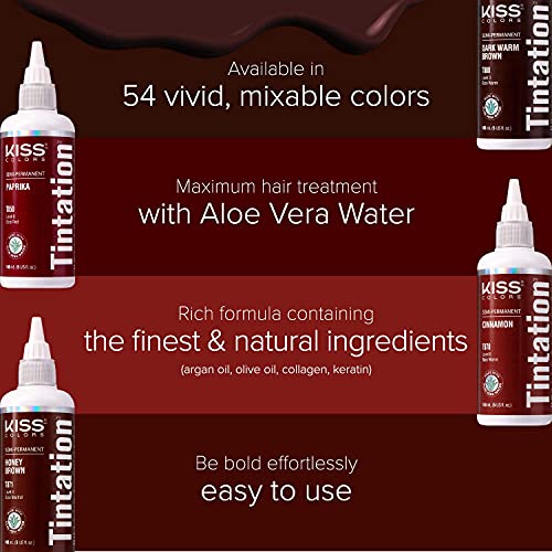 Kiss Tintation Honey Brown Semi-Permanent Hair Color with Aloe Vera & Oils, Long-Lasting, 5 Fl Oz
