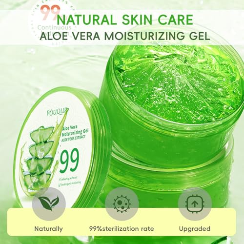 Organic Aloe Vera Gel 99% Pure - Soothing Skin Care for Sunburn Relief, 7.05oz