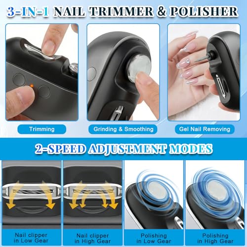 Automatic Electric Nail Clipper & Trimmer with LED Light, 2-Speed