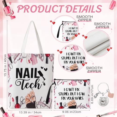 Paterr 3-Piece Nail Tech Gift Set: Canvas Tote, Cosmetic Bag & Keychain