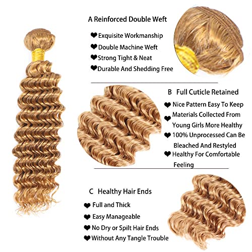 ZHAOXI WIG Honey Blonde Deep Wave Hair Bundles 14-18 Inch #27DP
