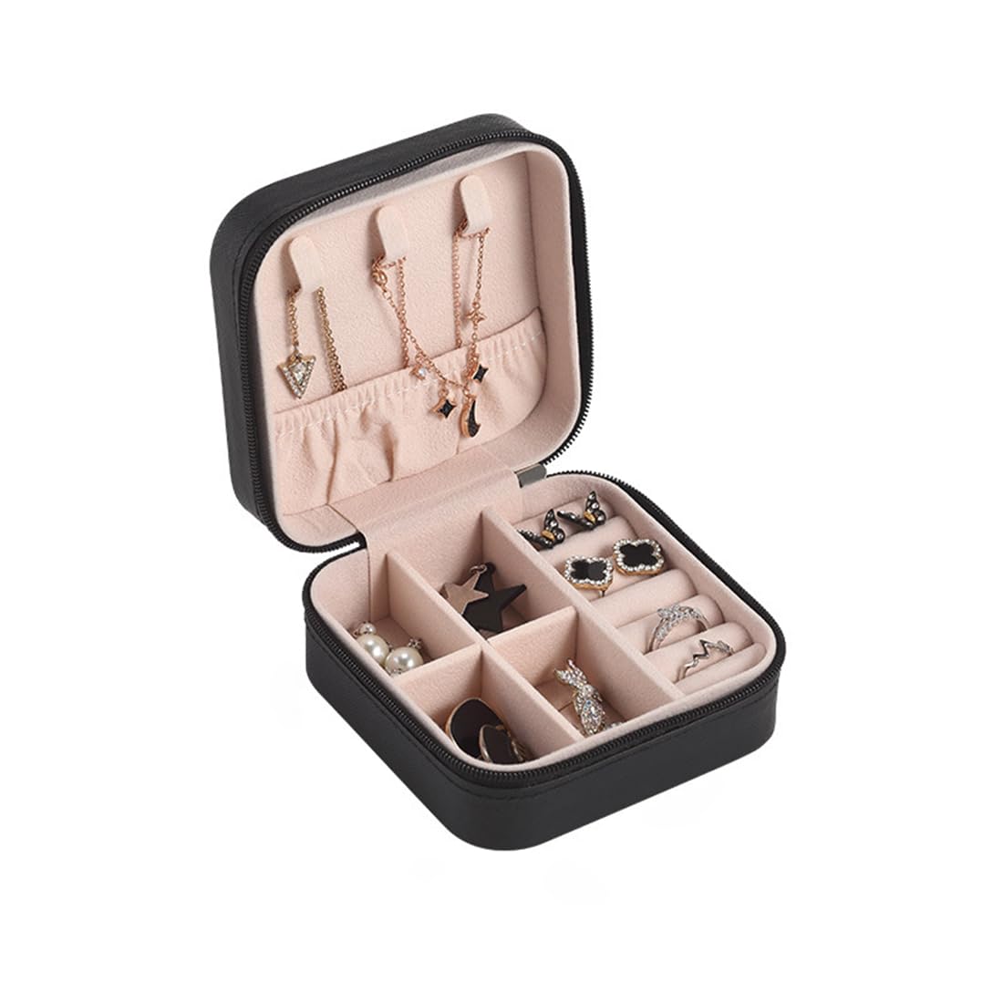 Portable Jewelry Organizer Box - Travel Storage Case for Earrings, Necklaces, Rings, Bracelets | Compact & Durable(Black)
