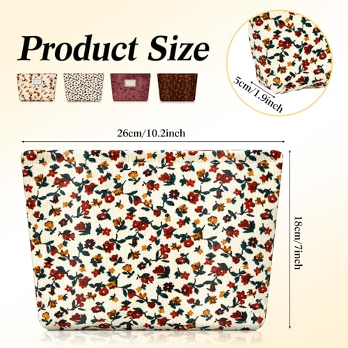 Sanwuta Floral Cosmetic Bags - 4 Pcs Corduroy Makeup Pouches for Women