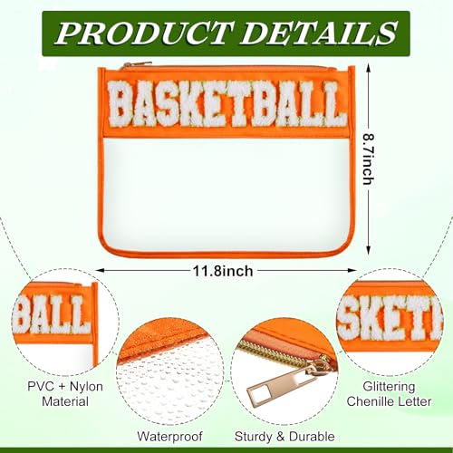 Aliceset 6 Pcs Basketball Chenille Letter Makeup Bags - Orange & Black