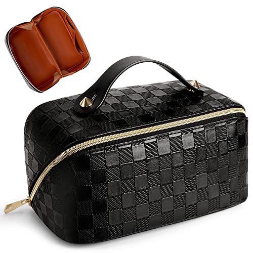 Cessfle Large Capacity Travel Cosmetic Bag with Handle & Divider – Black