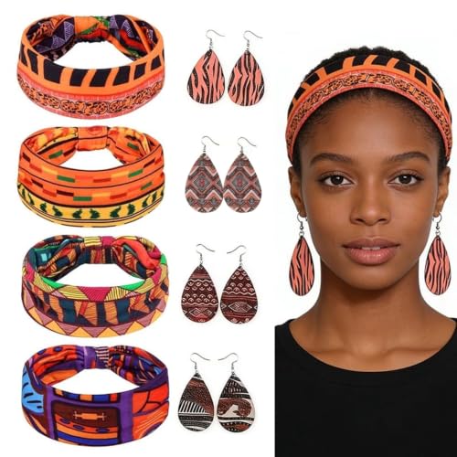 African Head Wraps and Earrings Set - 8PCS Boho Accessories for Women