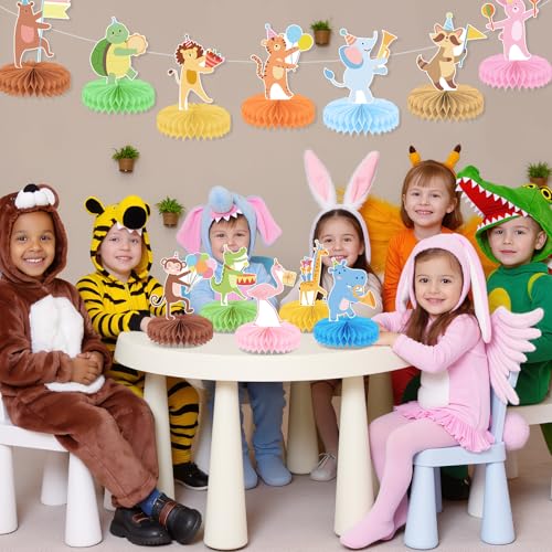 12 PCS Safari Animal Parade Honeycomb Centerpieces for Parties