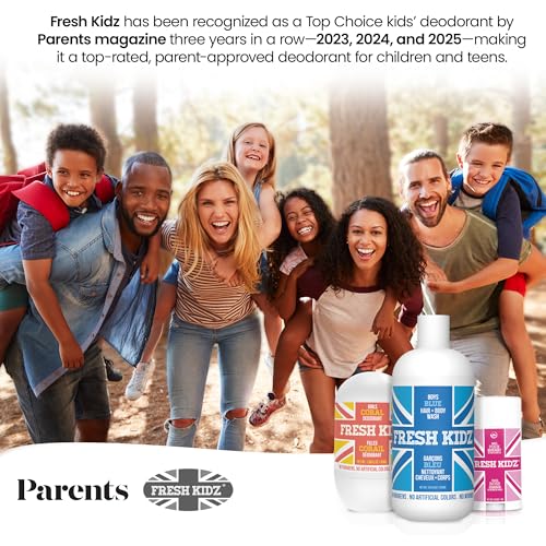 Fresh Kidz Blue Roll-On Deodorant for Boys & Teens 3-Pack, Aluminum-Free, 24-Hour Odor Protection, Sensitive Skin Safe, Citrus Scent, 1.86 fl oz