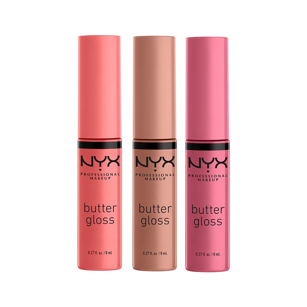NYX Butter Gloss - Non-Sticky Lip Gloss Set | 3 Shades: Angel Food Cake, Creme Brulee, Madeleine