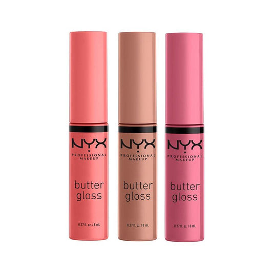 NYX Butter Gloss - Non-Sticky Lip Gloss Set | 3 Shades: Angel Food Cake, Creme Brulee, Madeleine