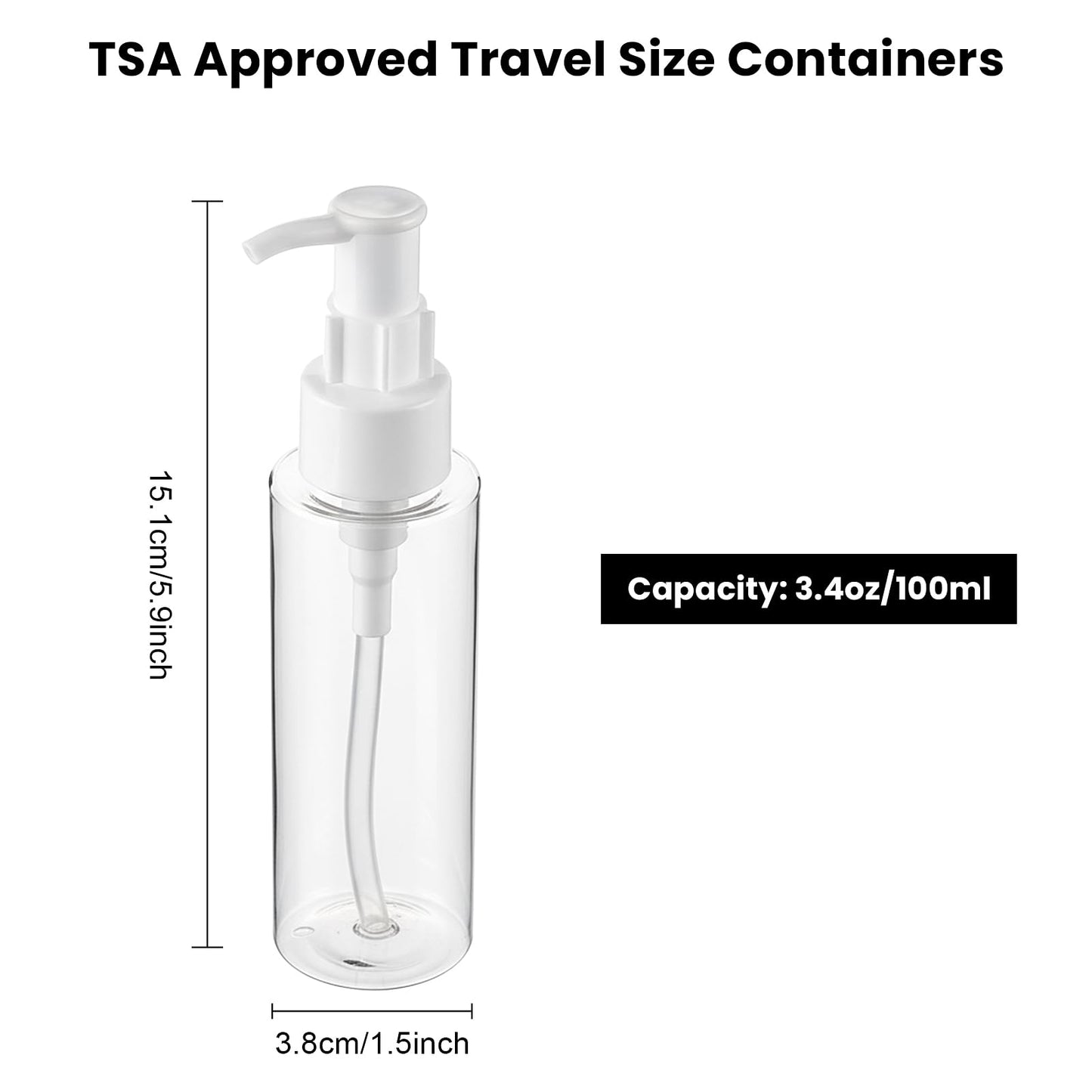 Wowang 7 Pack 3.4 Oz/100ml Travel Pump Bottle TSA Approved Empty Plastic Pump Bottles Dispenser Portable Refillable Container Clear Lotion Dispenser Bottle for Shampoo Shower Gel