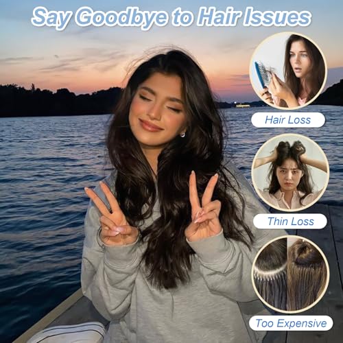 TressGlam 24 Inch Wavy Halo Hair Extensions - Natural Black Invisible Wire