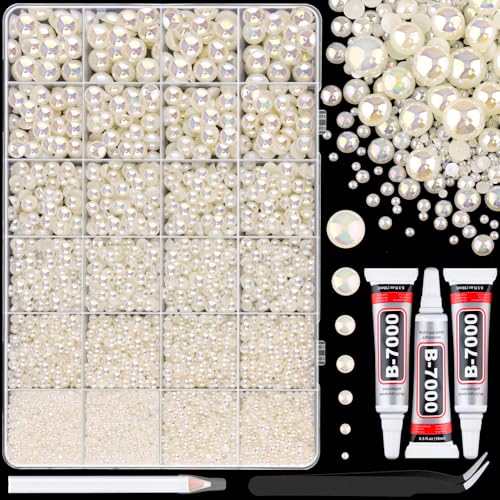 11000Pcs Flatback Pearls Kit with B7000 Glue, Assorted Sizes 2-10mm Beige AB