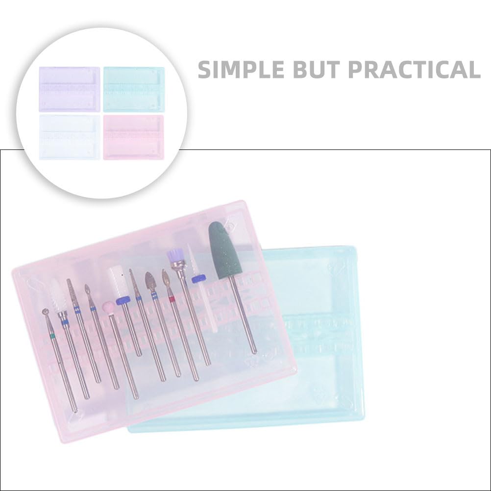 FOMIYES Nail Drill Bits Cases Nail Drill Box Manicure Case: 4pcs 14 Grids Nails Drill Bits Storage Box Nail Polishing Heads Display Container Holder for Grinding Heads Drill Storage Box