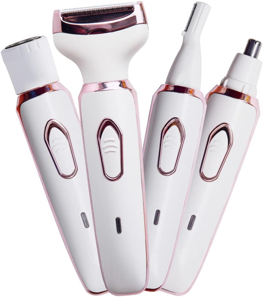 Electric Razor for Women - 4-in-1 Hair Trimmer for Face, Nose, Eyebrows, and Body | Painless Rechargeable Shaver Set