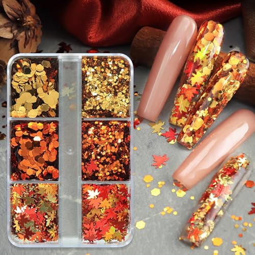 Vopintpy Fall Glitter Sequins 1757 - Autumn Maple Leaf Nail Art Confetti