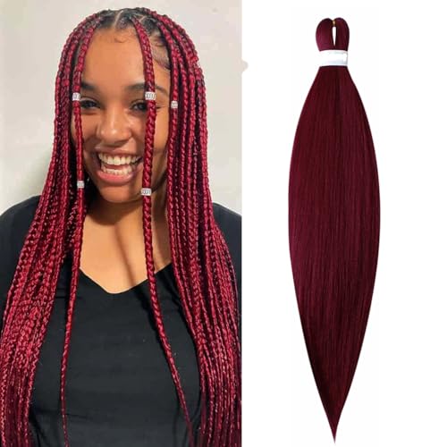 28 Inch Burgundy Red Pre-Stretched Synthetic Braiding Hair - High Temp Fiber, Easy to Install, 1 Pack