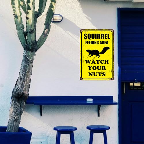 Funny Squirrel Feeding Area Metal Sign - Vintage 8x12 Inch Wall Art
