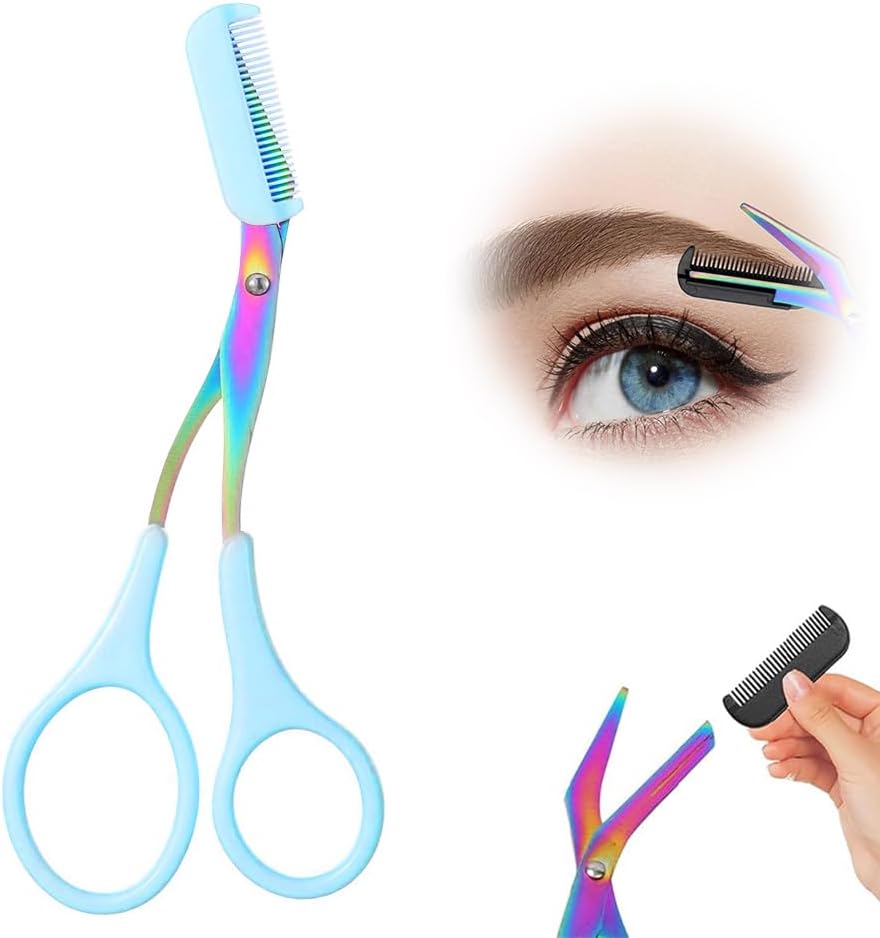 Professional Eyebrow Trimmer Scissors - 2-in-1 Stainless Steel Cutter & Comb Tool for Men & Women | Pink